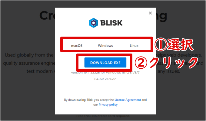 Bliskのインストール画面（OSの種類の選択）